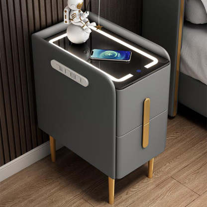 Modern Rock Slab Leather Metal Nightstand — Orange