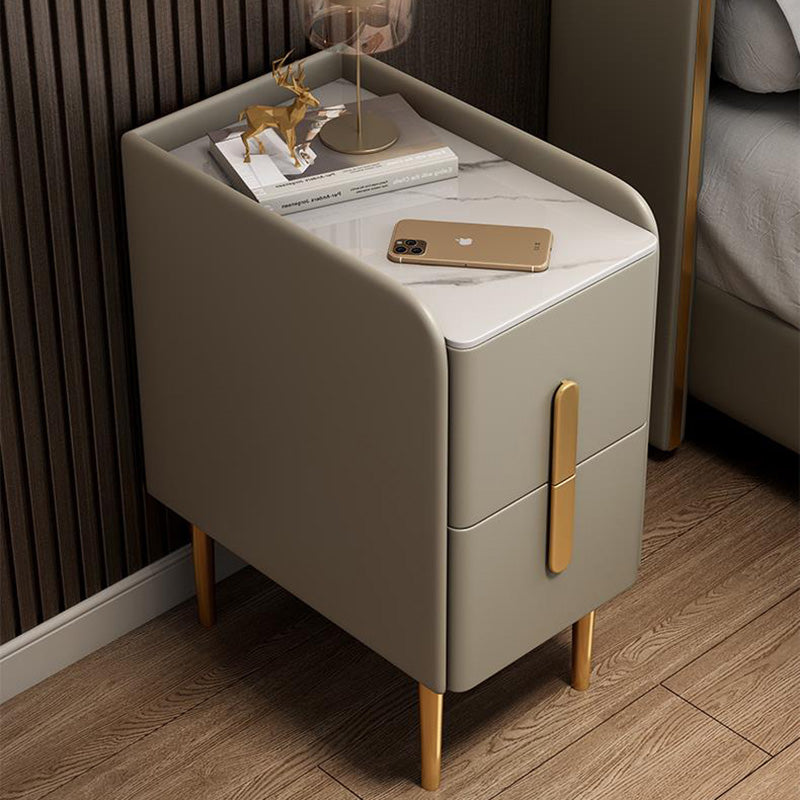 Modern Rock Slab Leather Metal Nightstand