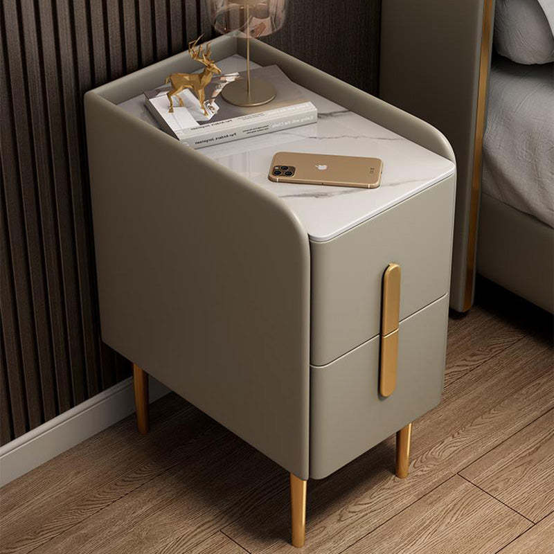 Modern Rock Slab Leather Metal Nightstand