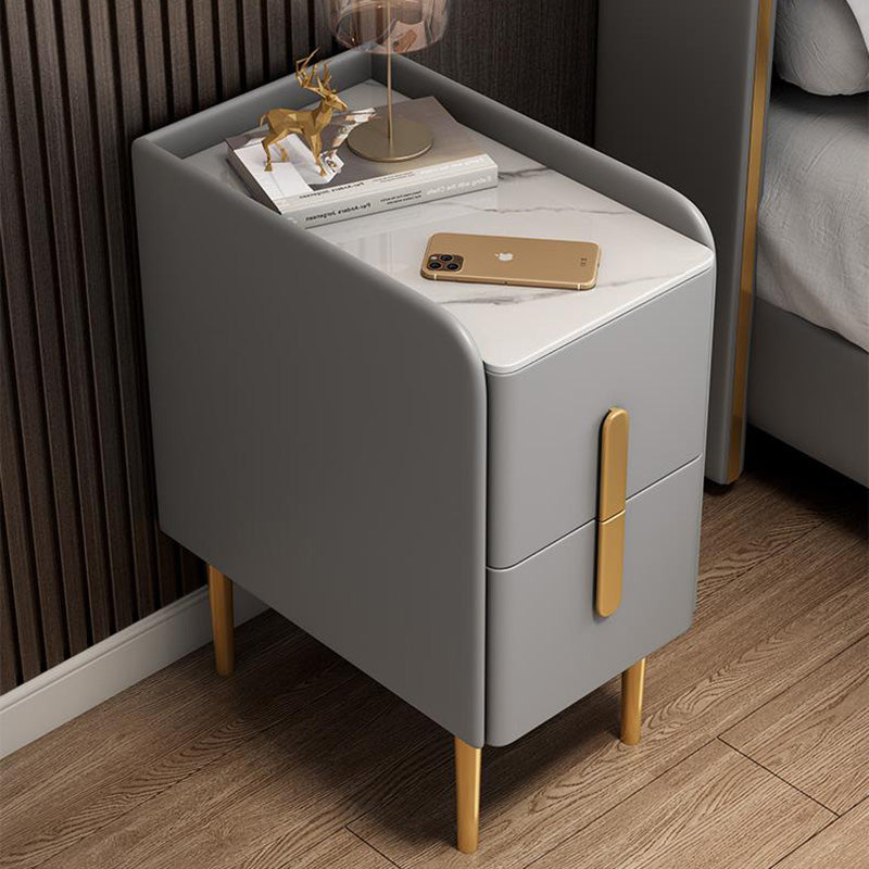 Modern Rock Slab Leather Metal Nightstand