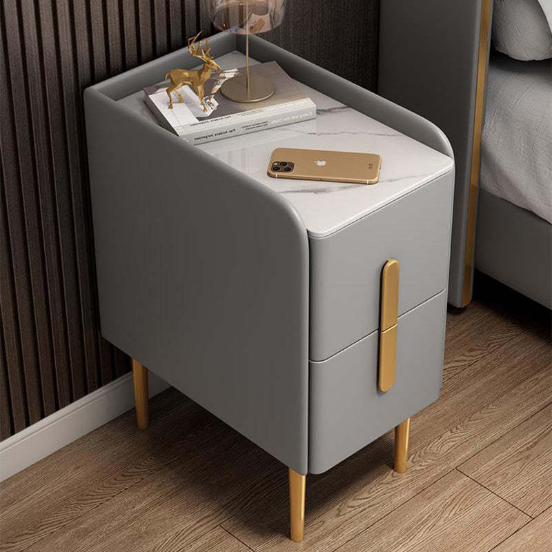 Modern Rock Slab Leather Metal Nightstand