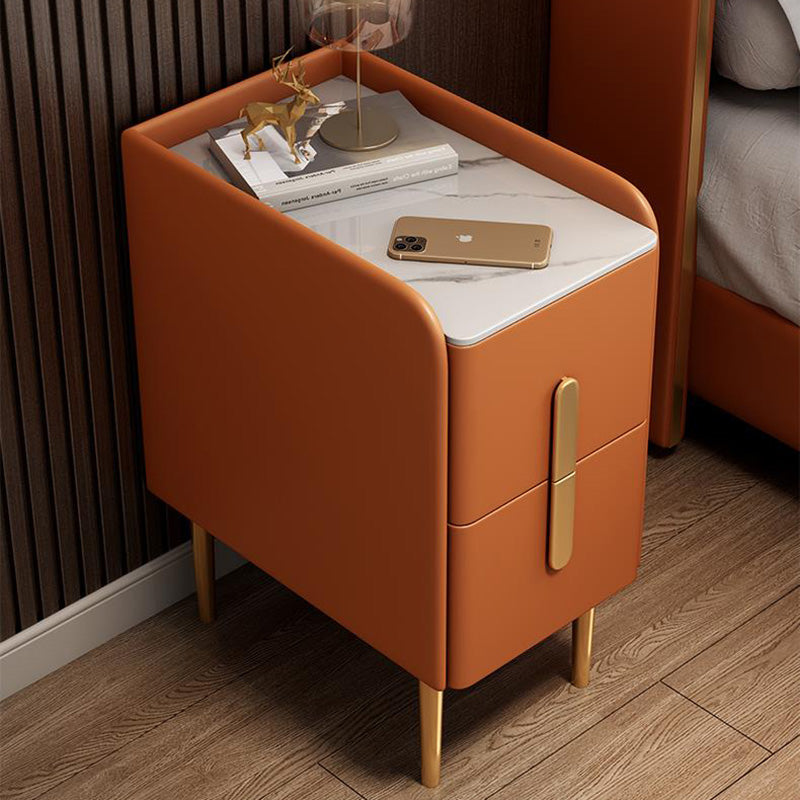 Modern Rock Slab Leather Metal Nightstand