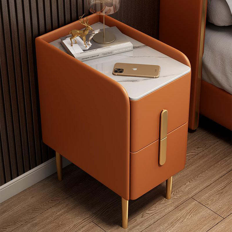 Modern Rock Slab Leather Metal Nightstand