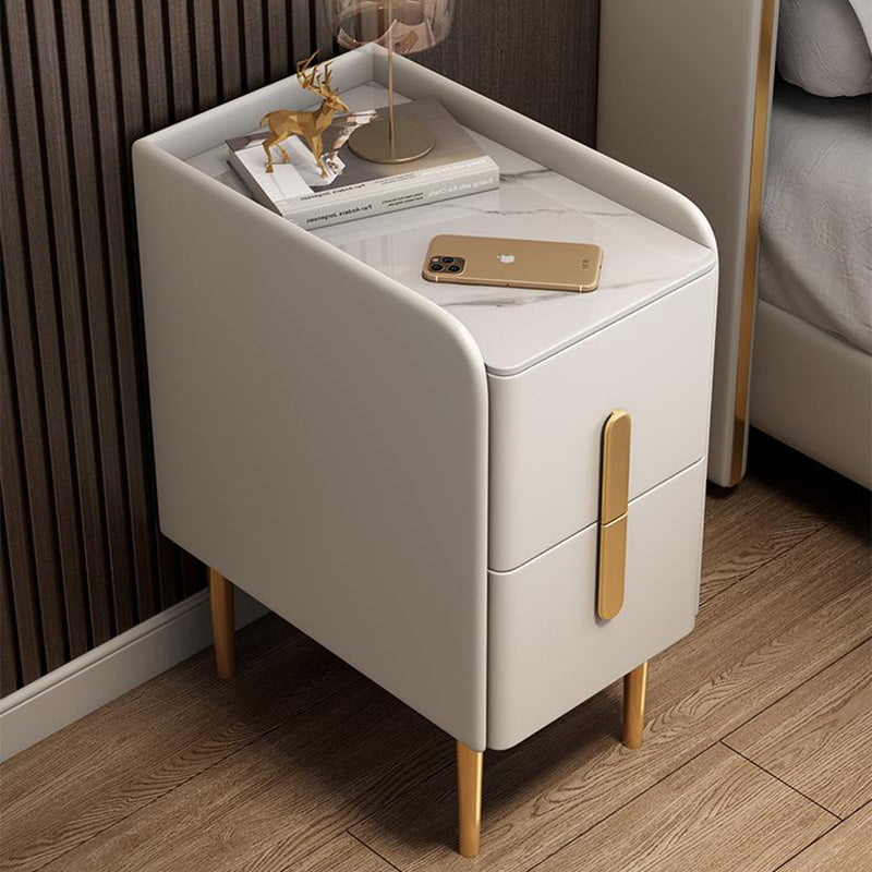 Modern Rock Slab Leather Metal Nightstand