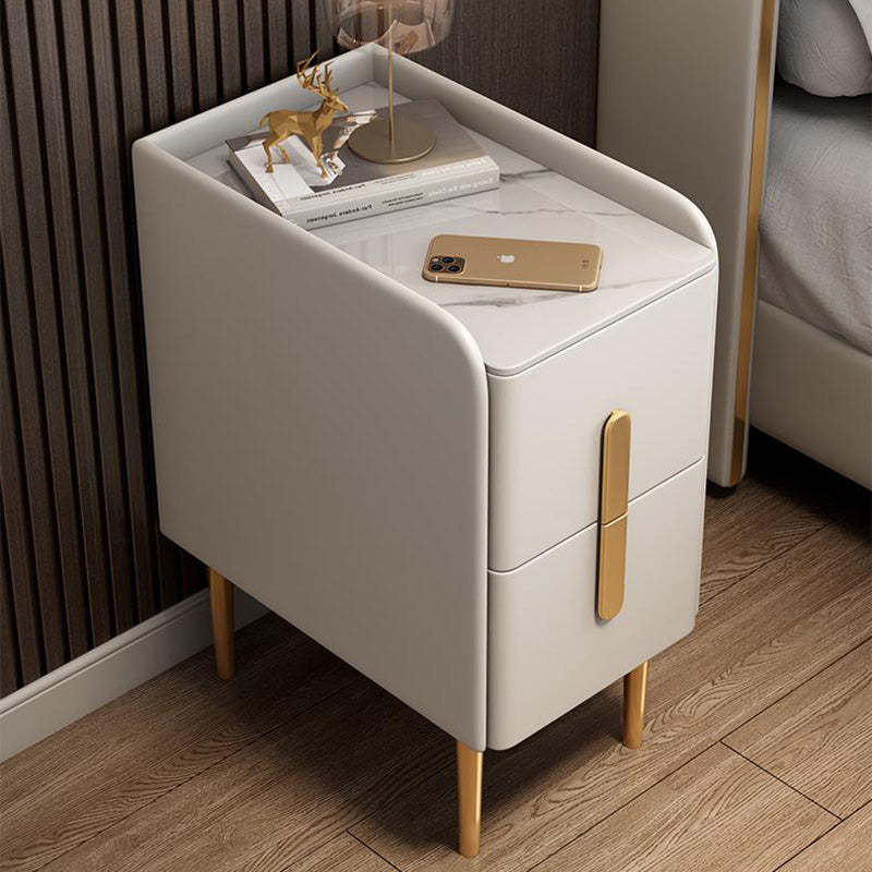 Modern Rock Slab Leather Metal Nightstand