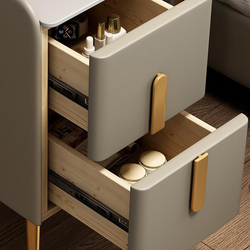 Modern Rock Slab Leather Metal Nightstand