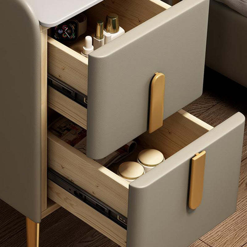 Modern Rock Slab Leather Metal Nightstand