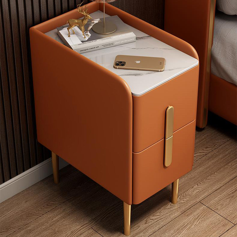 Modern Rock Slab Leather Metal Nightstand