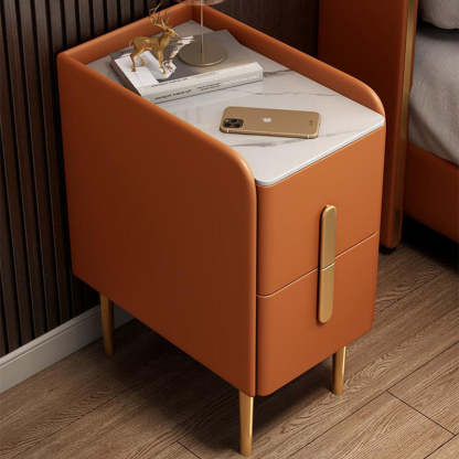 Modern Rock Slab Leather Metal Nightstand