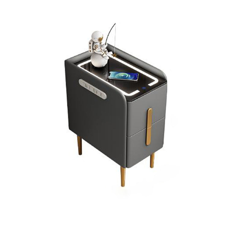 Modern Rock Slab Leather Metal Nightstand