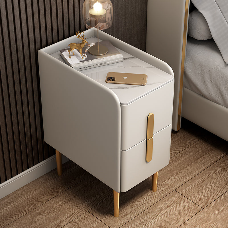 Modern Rock Slab Leather Metal Nightstand