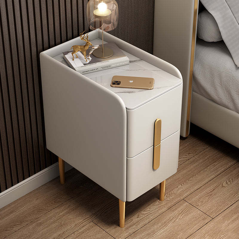 Modern Rock Slab Leather Metal Nightstand