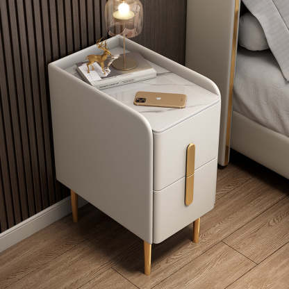 Modern Rock Slab Leather Metal Nightstand