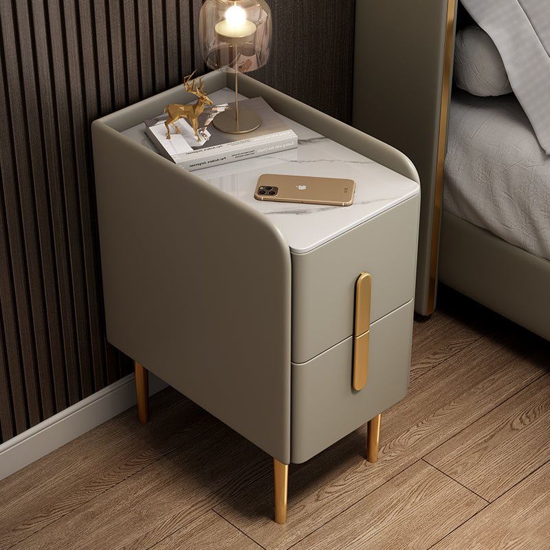 Modern Rock Slab Leather Metal Nightstand