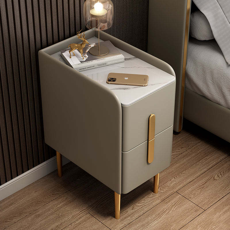 Modern Rock Slab Leather Metal Nightstand