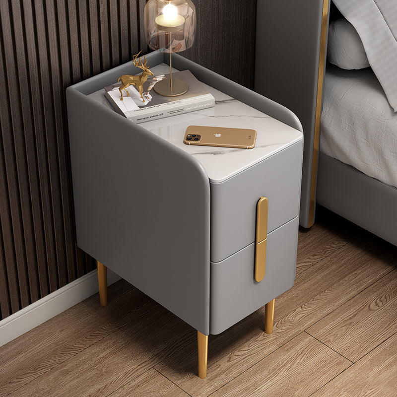 Modern Rock Slab Leather Metal Nightstand