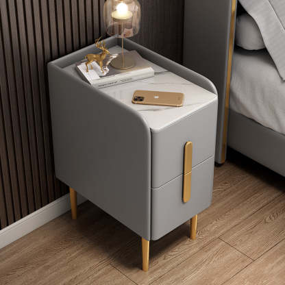 Modern Rock Slab Leather Metal Nightstand