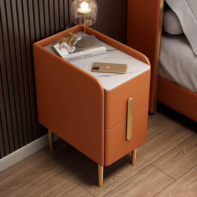 Modern Rock Slab Leather Metal Nightstand