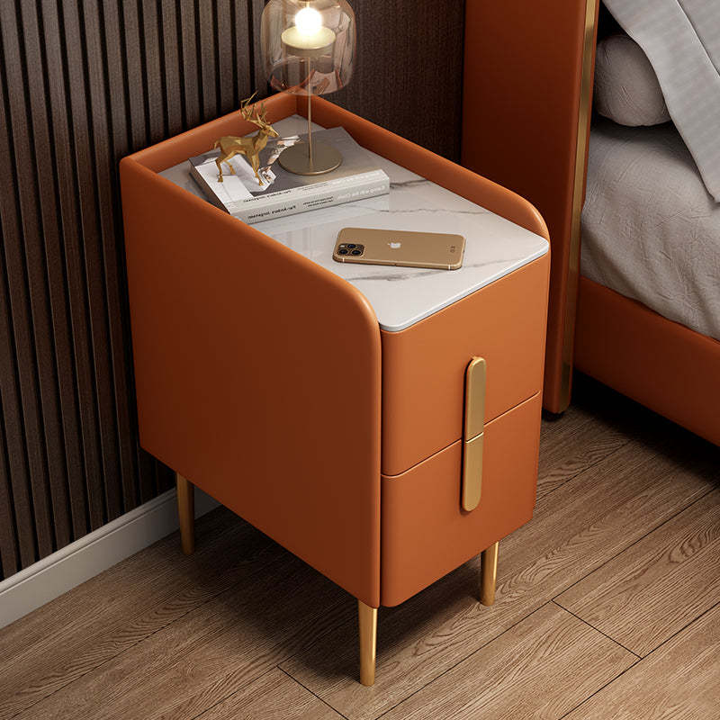 Modern Rock Slab Leather Metal Nightstand