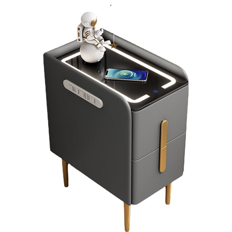 Modern Rock Slab Leather Metal Nightstand
