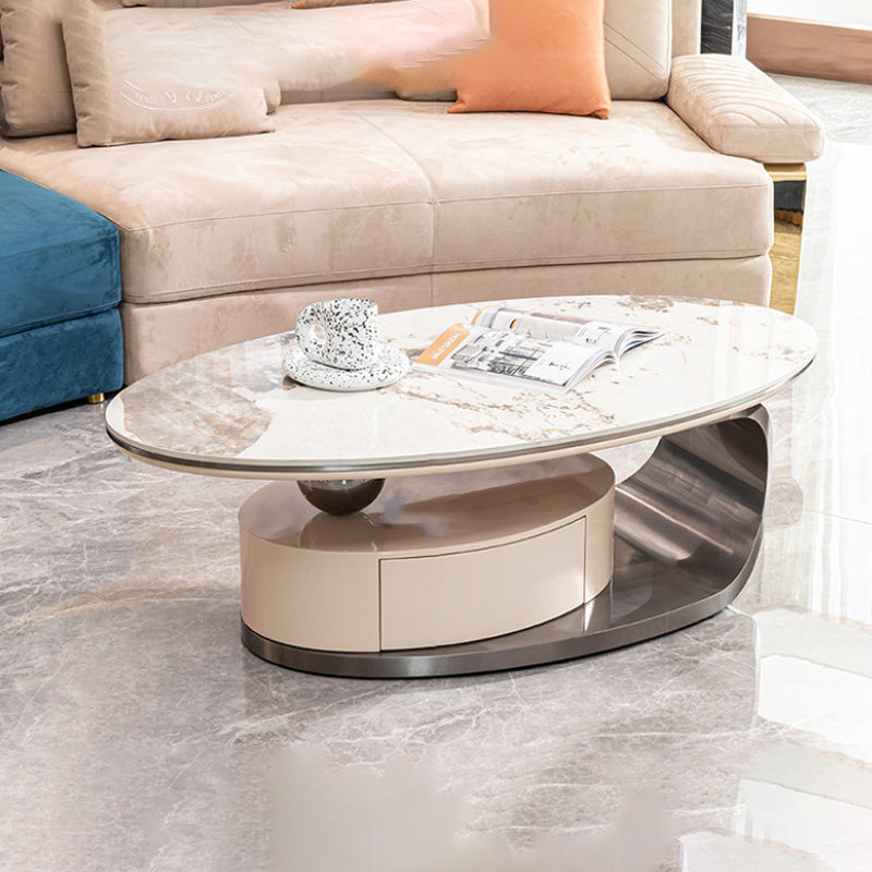 Modern Oval Steel Rock Slab Coffee Table — Default - White