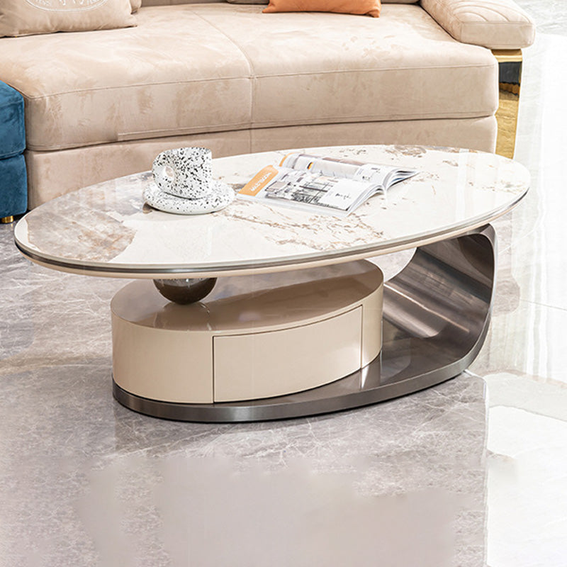 Modern Oval Steel Rock Slab Coffee Table