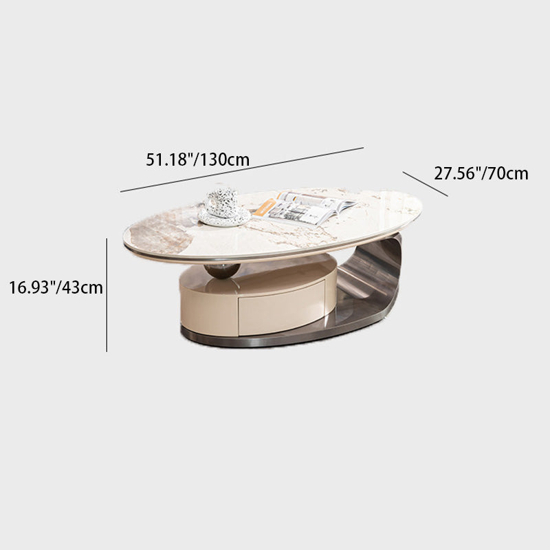 Modern Oval Steel Rock Slab Coffee Table