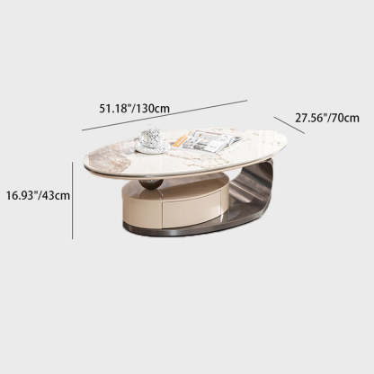 Modern Oval Steel Rock Slab Coffee Table
