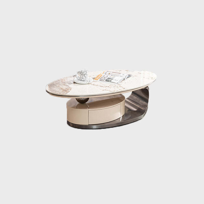 Modern Oval Steel Rock Slab Coffee Table