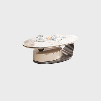 Modern Oval Steel Rock Slab Coffee Table