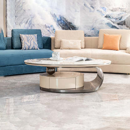Modern Oval Steel Rock Slab Coffee Table