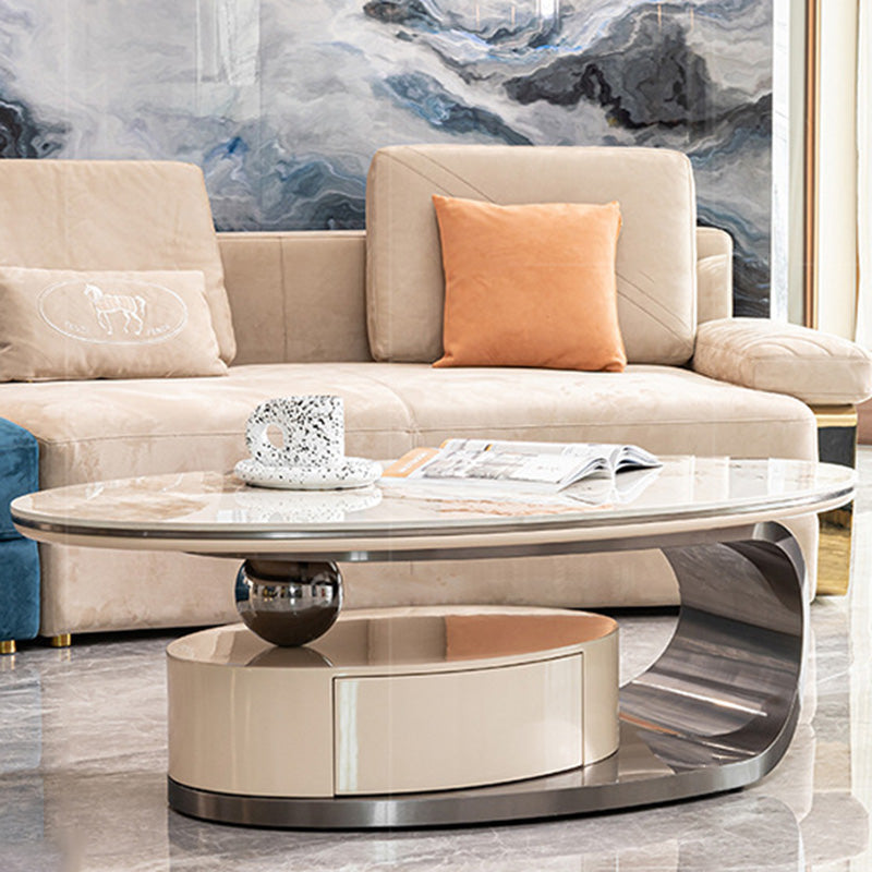 Modern Oval Steel Rock Slab Coffee Table