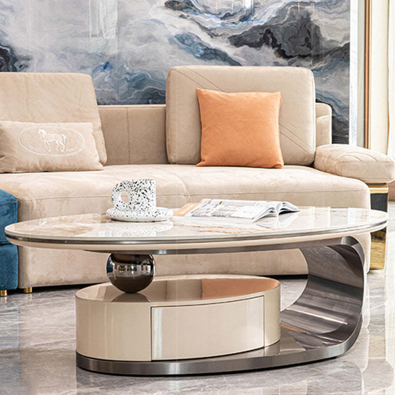 Modern Oval Steel Rock Slab Coffee Table