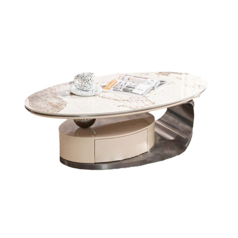Modern Oval Steel Rock Slab Coffee Table
