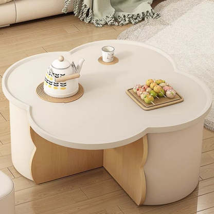 Minimalist Clover Round Wood Coffee Table