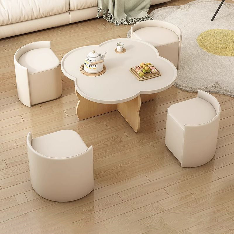 Minimalist Clover Round Wood Coffee Table — B - Coffee Table + Chair