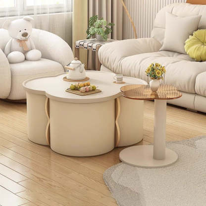 Minimalist Clover Round Wood Coffee Table