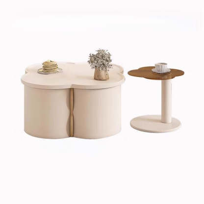 Minimalist Clover Round Wood Coffee Table