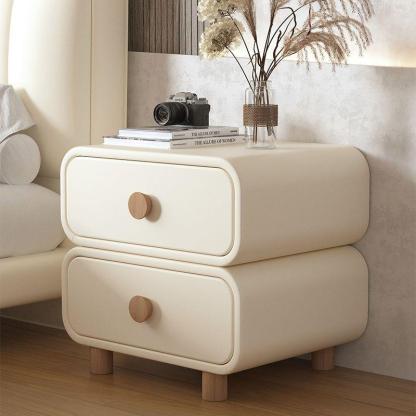Scandinavian Wood 2-Drawer Nightstand — Beige