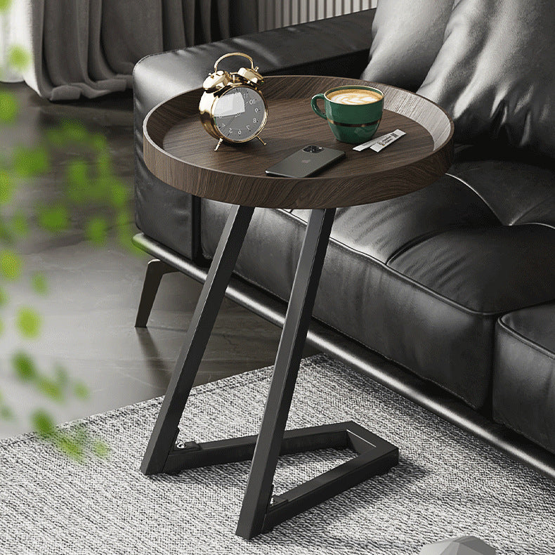 Contemporary Round Wood Steel Side Table