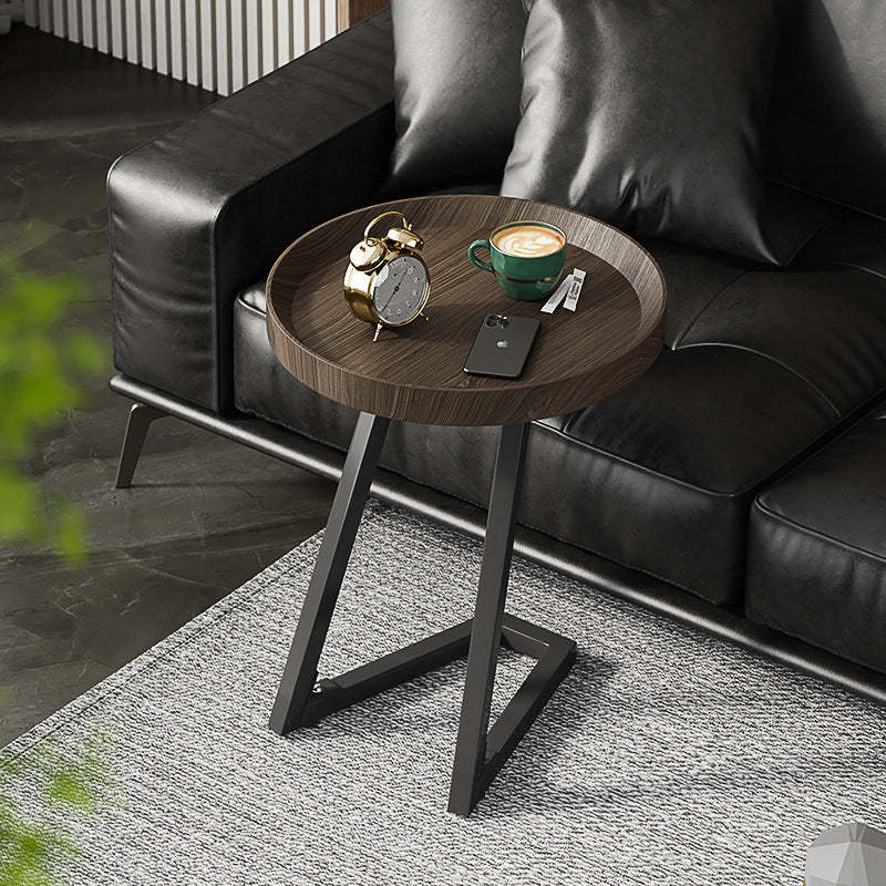 Contemporary Round Wood Steel Side Table