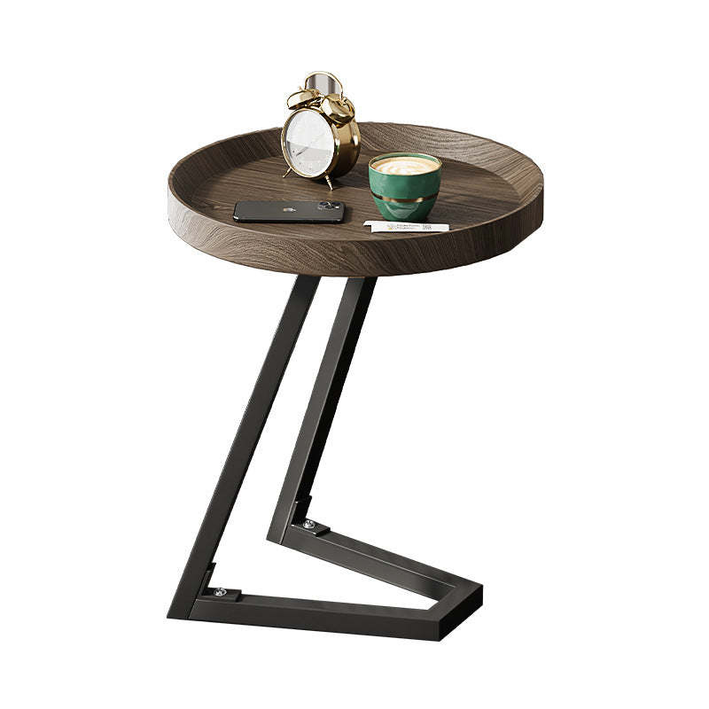 Contemporary Round Wood Steel Side Table