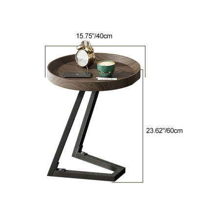 Contemporary Round Wood Steel Side Table
