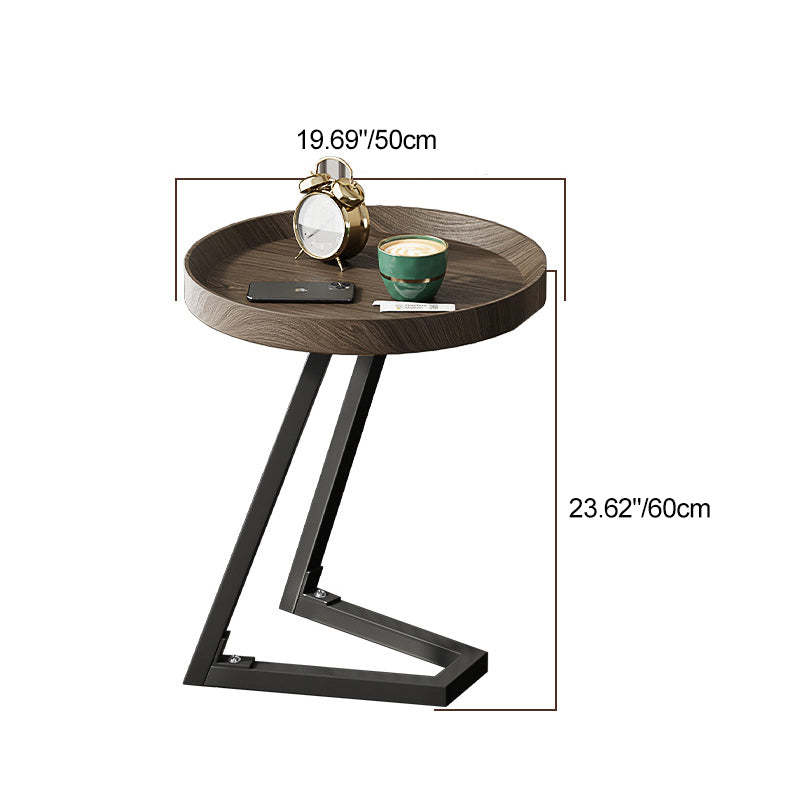 Contemporary Round Wood Steel Side Table