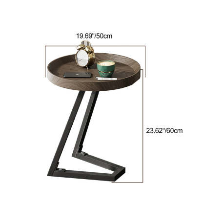 Contemporary Round Wood Steel Side Table