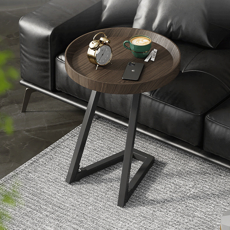 Contemporary Round Wood Steel Side Table