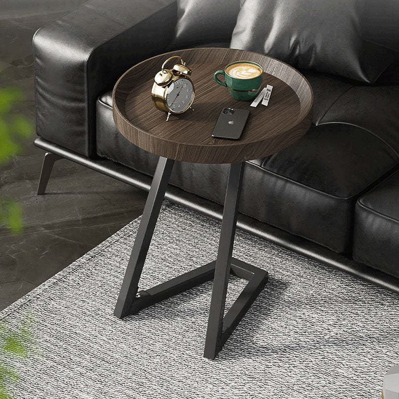 Contemporary Round Wood Steel Side Table