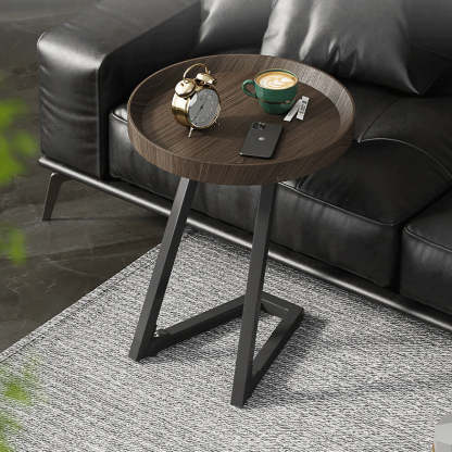 Contemporary Round Wood Steel Side Table