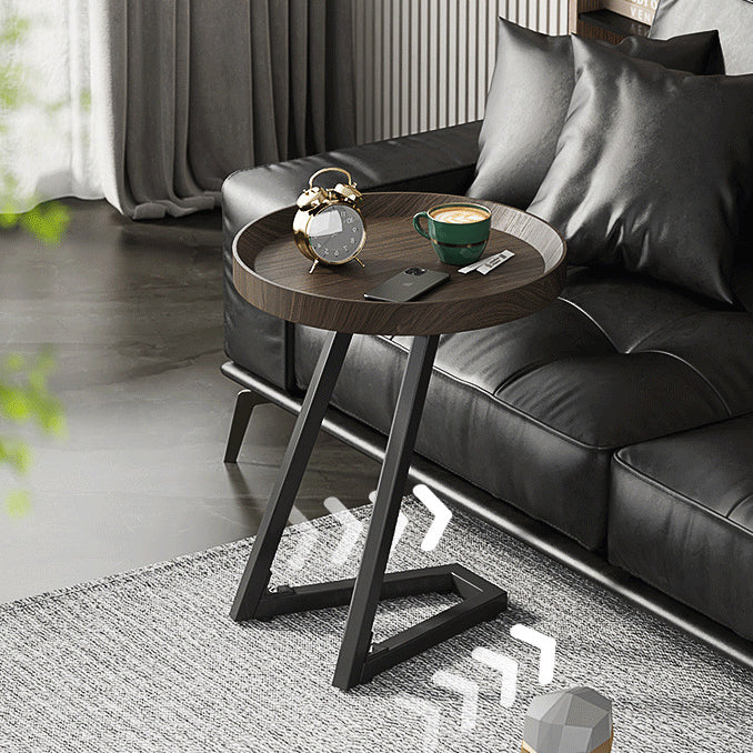 Contemporary Round Wood Steel Side Table