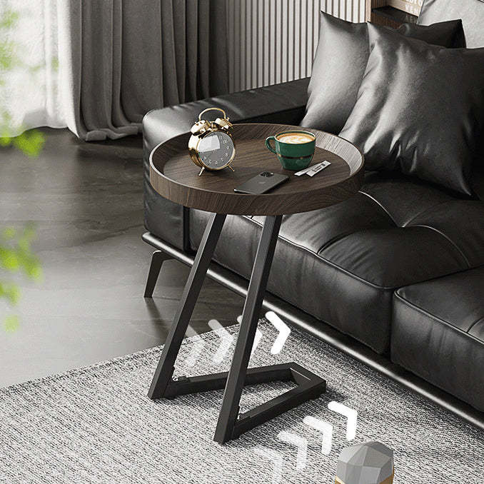Contemporary Round Wood Steel Side Table